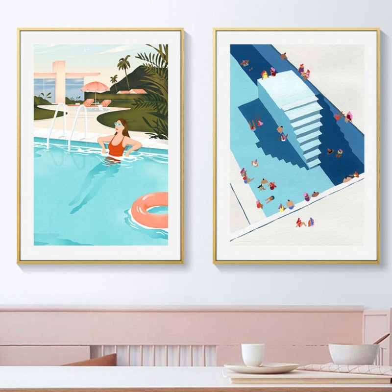 Summer Swimming Party Wall Art Pictures - Canvas Wall Art Painting | Bowlift