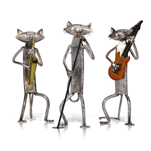 3 Mini Musician Cats Modern Sculpture | Bowlift
