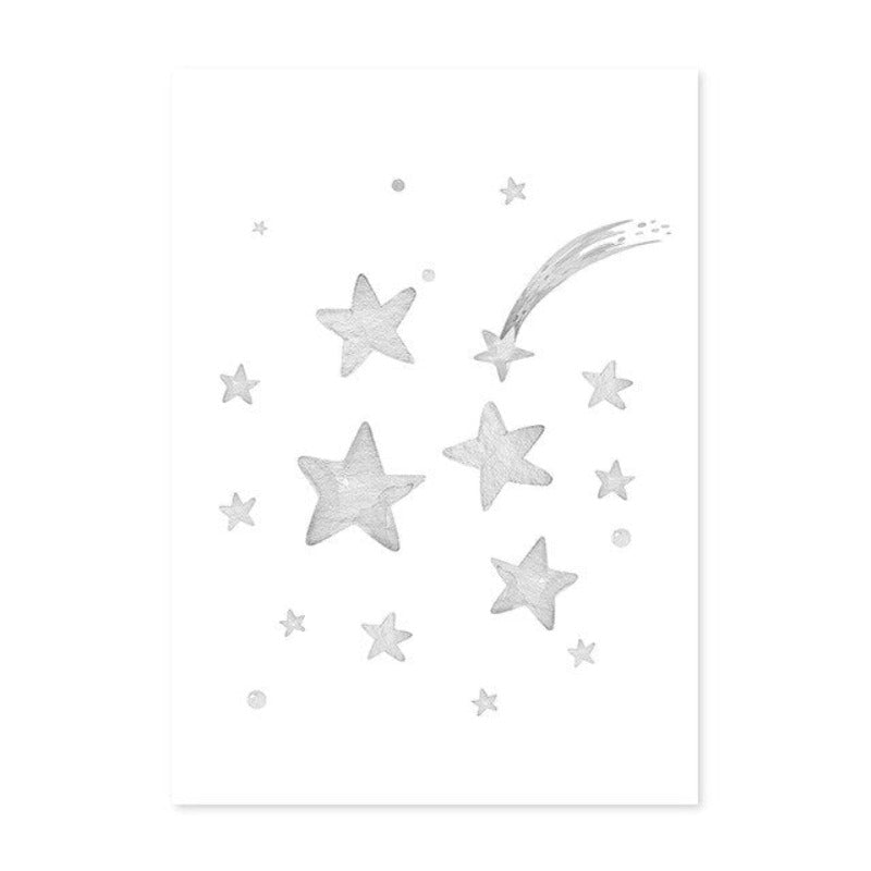 Grey Moon Stars Cloud Nursery - Canvas Wall Art Painting | Bowlift