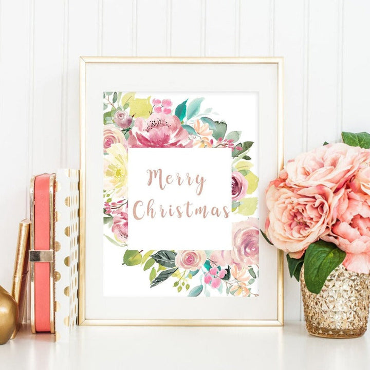 Floral Welcome Sign Poster - Canvas Wall Art Painting | Bowlift