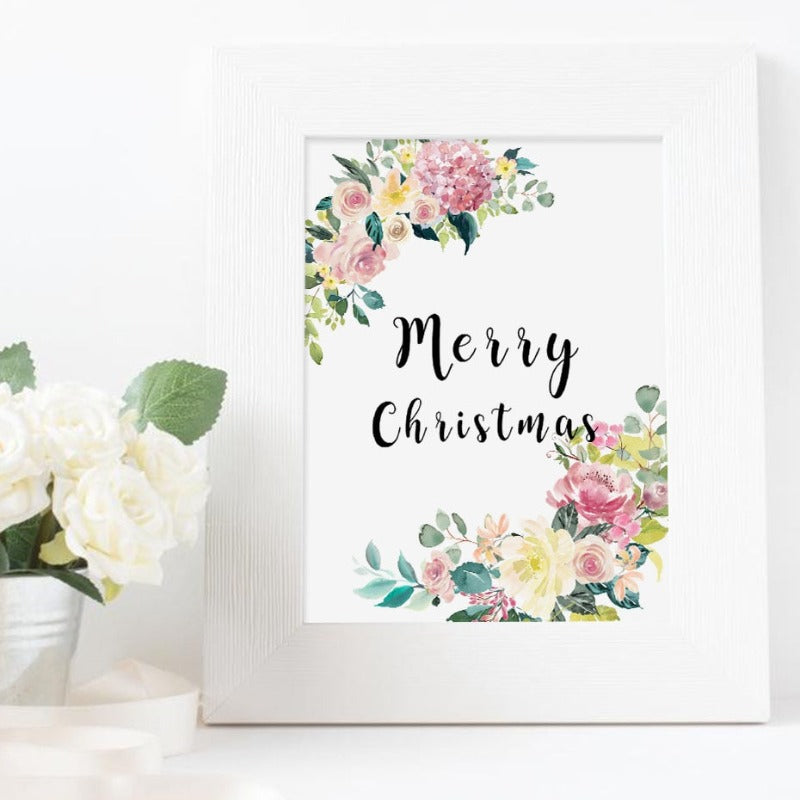 Floral Welcome Sign Poster - Canvas Wall Art Painting | Bowlift