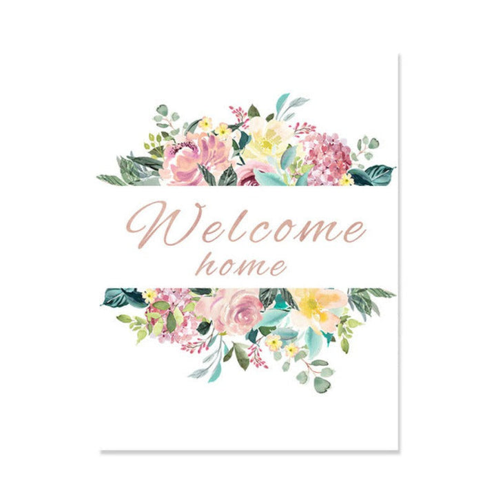 Floral Welcome Sign Poster - Canvas Wall Art Painting | Bowlift