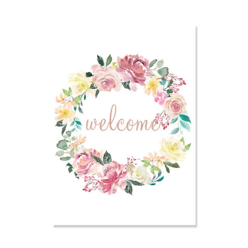Floral Welcome Sign Poster - Canvas Wall Art Painting | Bowlift