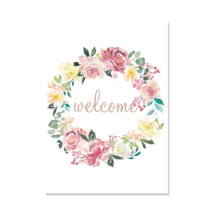 Floral Welcome Sign Poster - Canvas Wall Art Painting | Bowlift