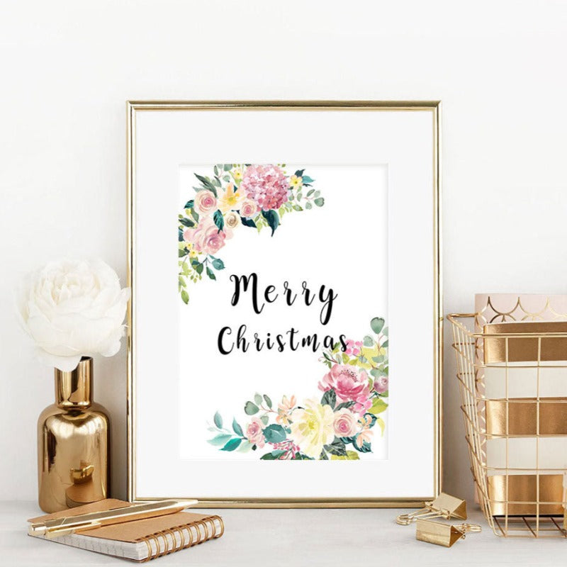 Floral Welcome Sign Poster - Canvas Wall Art Painting | Bowlift