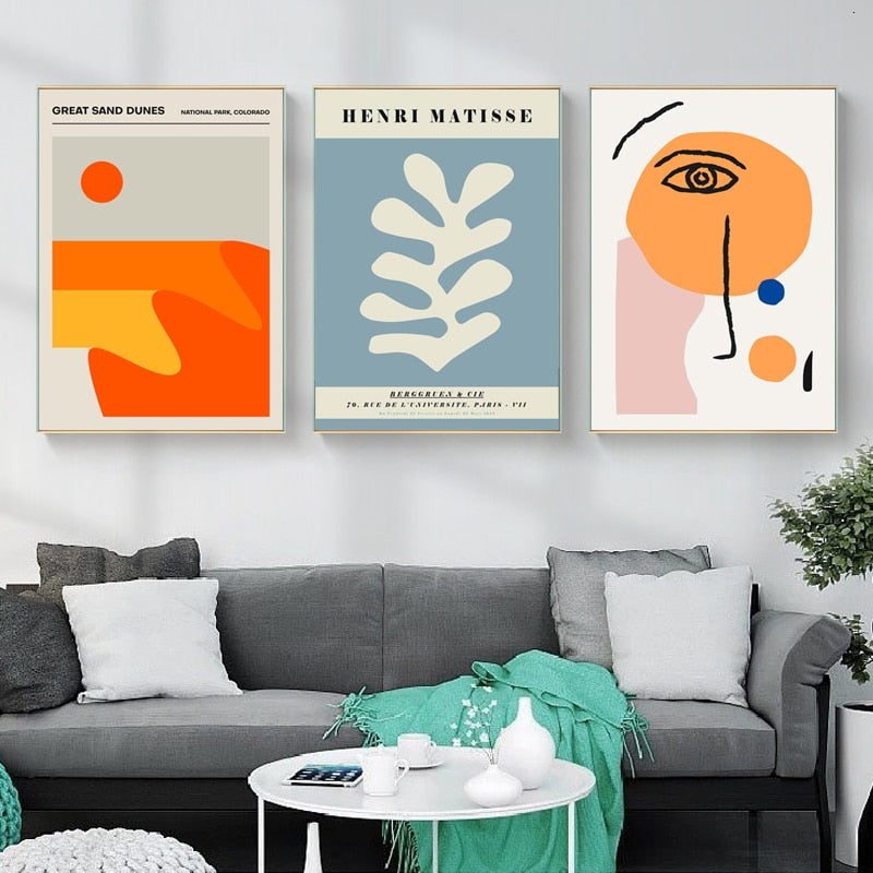 Vintage Abstract Canvas Painting Geometric Wall Art | Bowlift