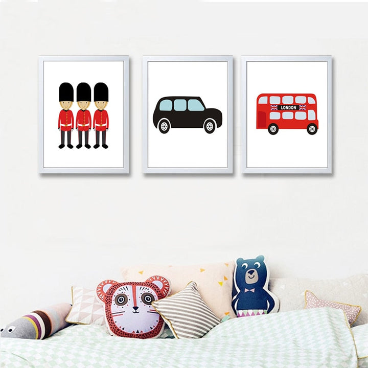 London Bus Theme Nursery Decor - Canvas Wall Art Painting | Bowlift