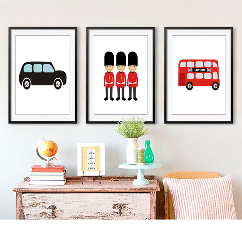 London Bus Theme Nursery Decor - Canvas Wall Art Painting | Bowlift