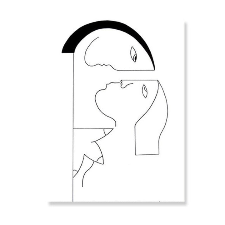 Minimalist Abstract Black White Couple Figure - Canvas Wall Art Painting | Bowlift