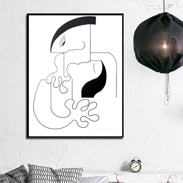 Minimalist Abstract Black White Couple Figure - Canvas Wall Art Painting | Bowlift