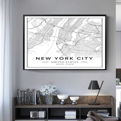 Nordic Minimalist World Famous City Map - Canvas Wall Art Painting | Bowlift
