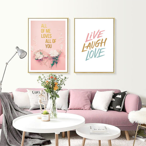 Modern Pink Fashion Love Live Laugh Rose - Canvas Wall Art Painting | Bowlift