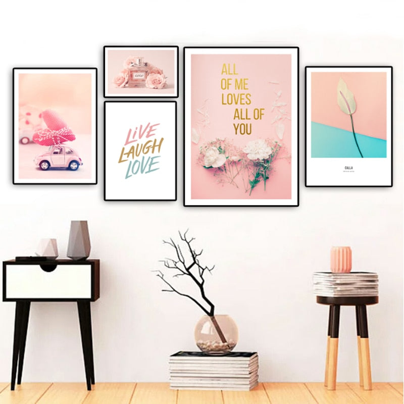 Modern Pink Fashion Love Live Laugh Rose - Canvas Wall Art Painting | Bowlift
