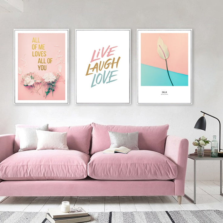 Modern Pink Fashion Love Live Laugh Rose - Canvas Wall Art Painting | Bowlift