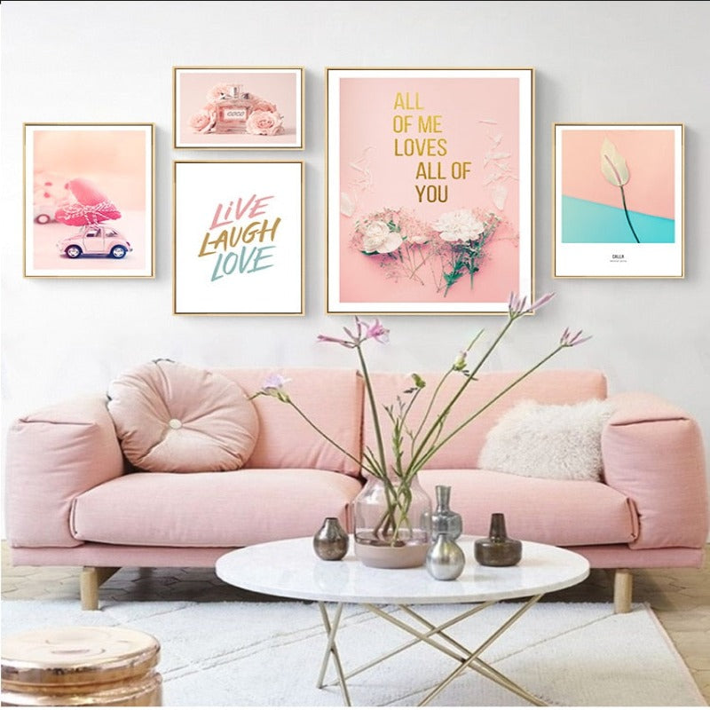 Modern Pink Fashion Love Live Laugh Rose - Canvas Wall Art Painting | Bowlift