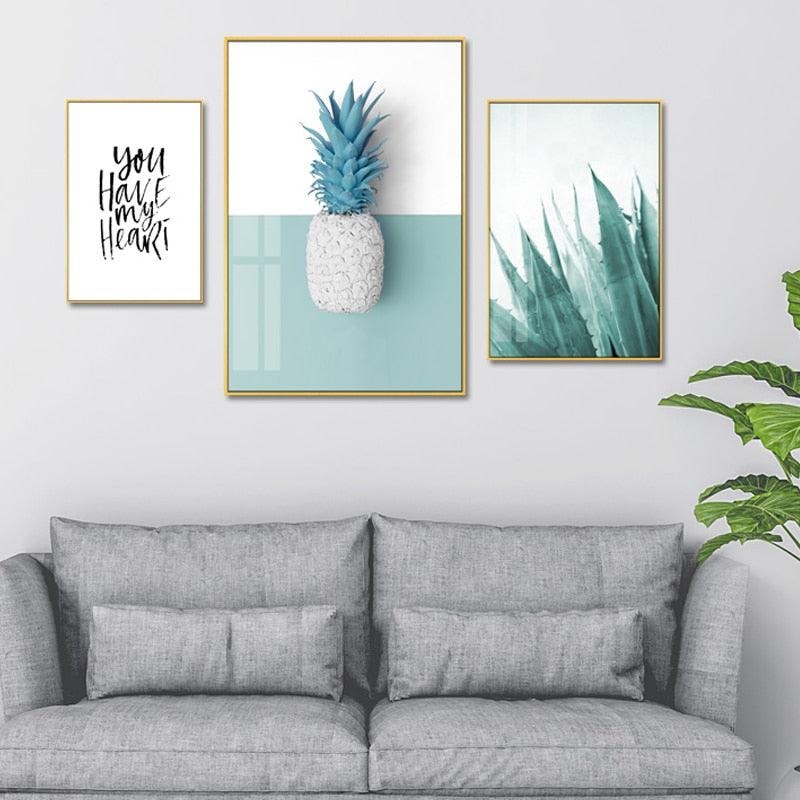 Mint Green Pineapple Plants Prints Nordic Wall Art  - Canvas Wall Art Painting | Bowlift