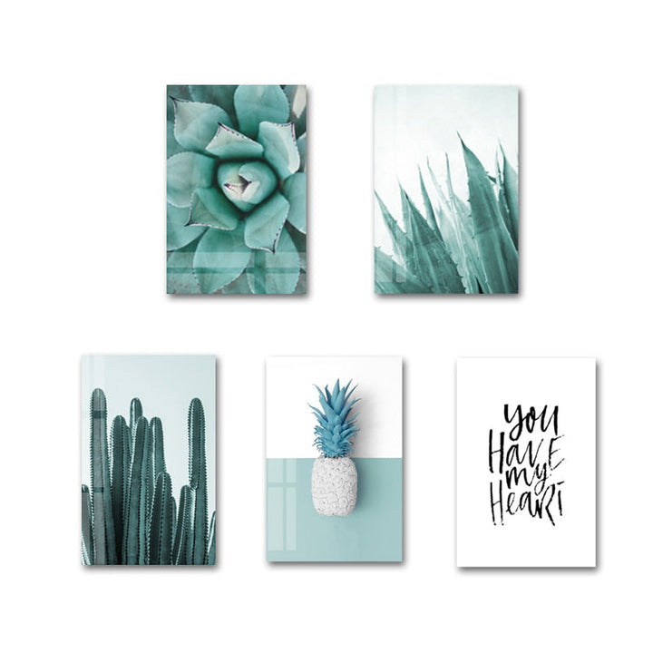 Mint Green Pineapple Plants Prints Nordic Wall Art  - Canvas Wall Art Painting | Bowlift