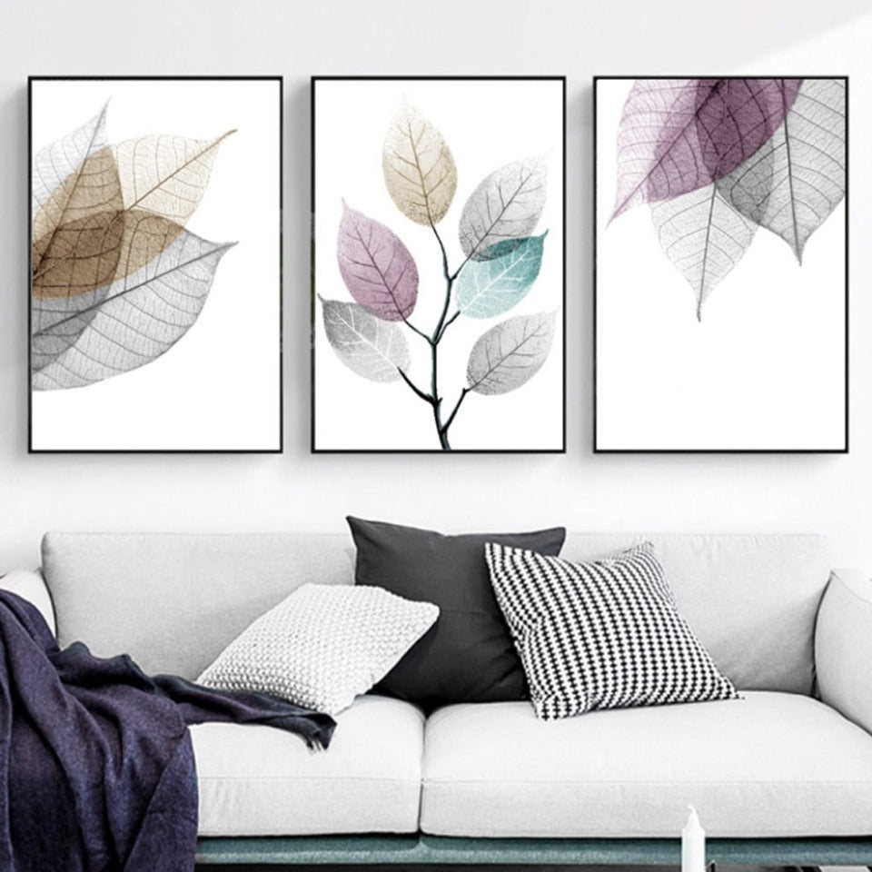 Scandinavian Abstract Transparent Leaves - Canvas Wall Art Painting | Bowlift