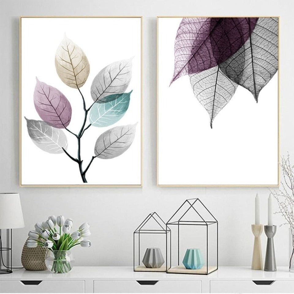 Scandinavian Abstract Transparent Leaves - Canvas Wall Art Painting | Bowlift