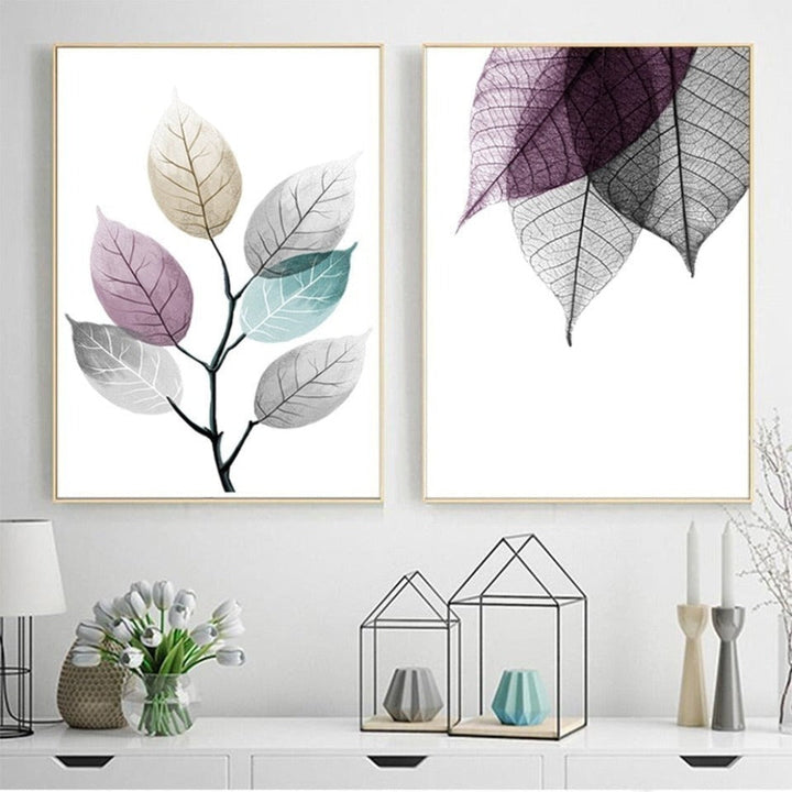 Scandinavian Abstract Transparent Leaves - Canvas Wall Art Painting | Bowlift