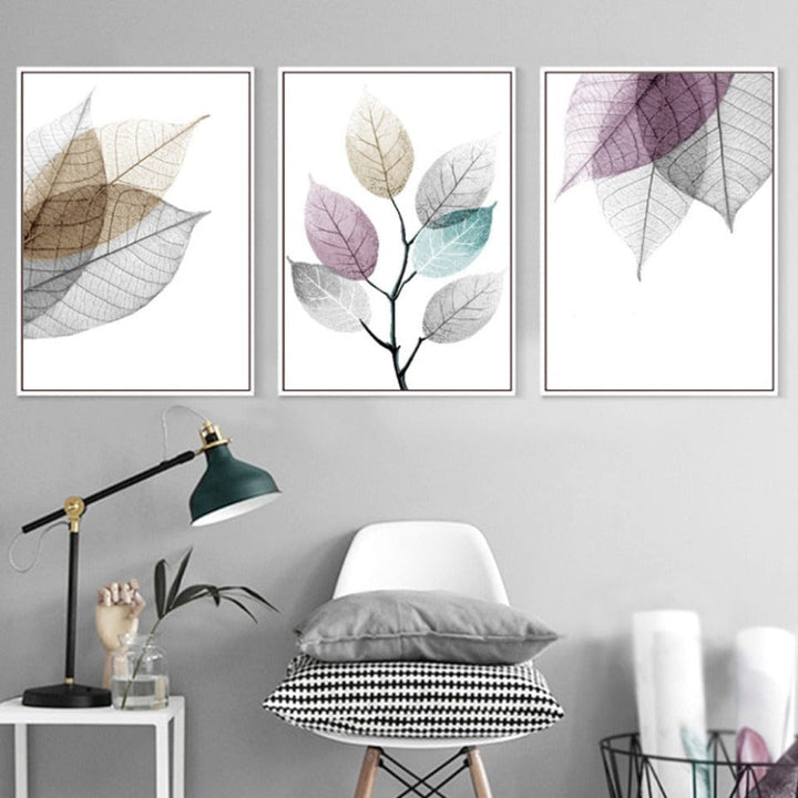 Scandinavian Abstract Transparent Leaves - Canvas Wall Art Painting | Bowlift