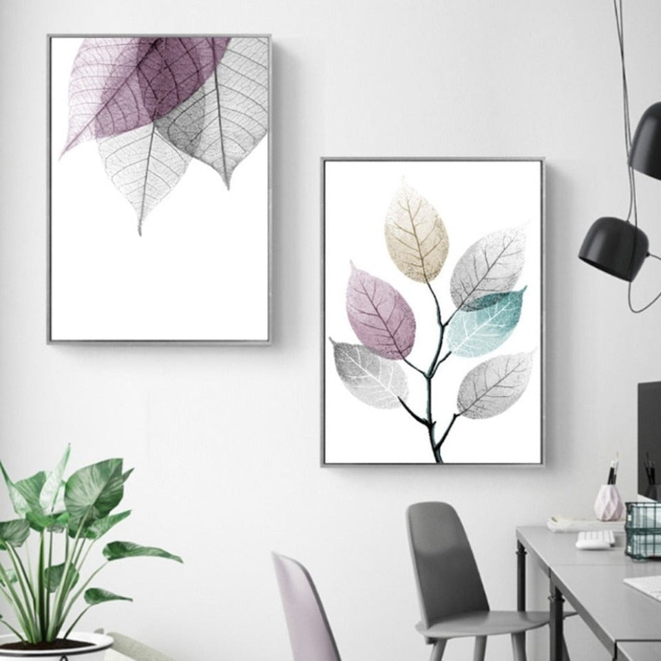 Scandinavian Abstract Transparent Leaves - Canvas Wall Art Painting | Bowlift