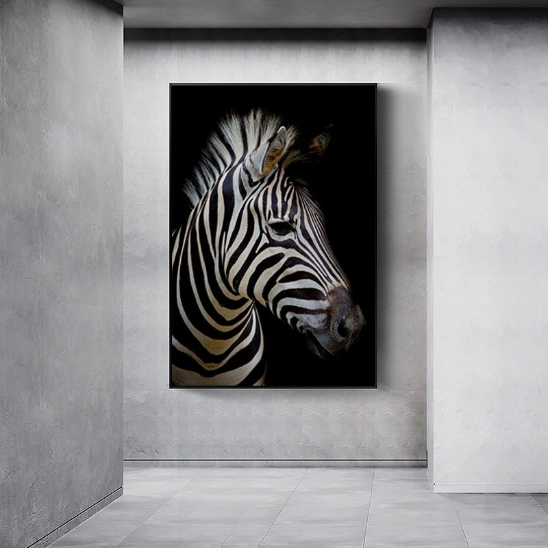Nature Wildlife Africa Wild Animals Black White  - Canvas Wall Art Painting | Bowlift