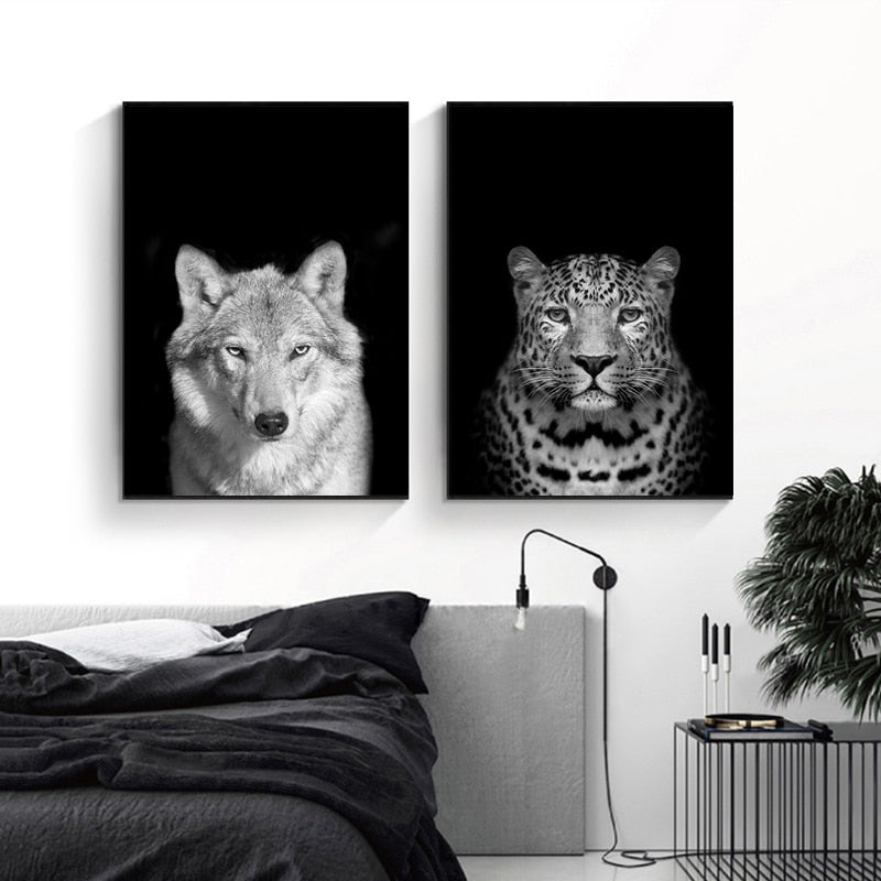 Nature Wildlife Africa Wild Animals Black White  - Canvas Wall Art Painting | Bowlift