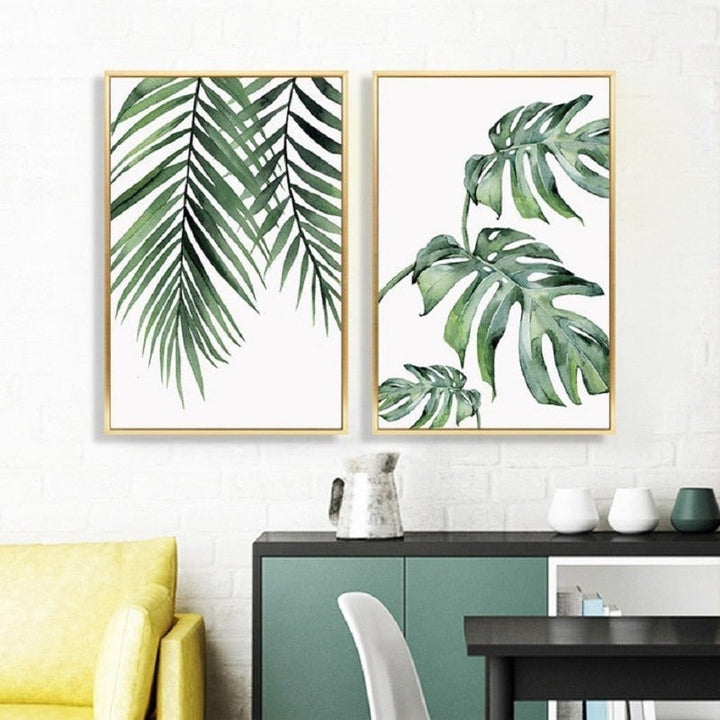 Watercolor Green Tropical Plants - Canvas Wall Art Painting | Bowlift