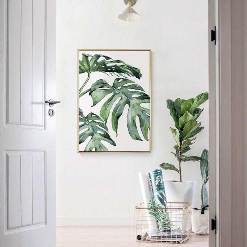 Watercolor Green Tropical Plants - Canvas Wall Art Painting | Bowlift