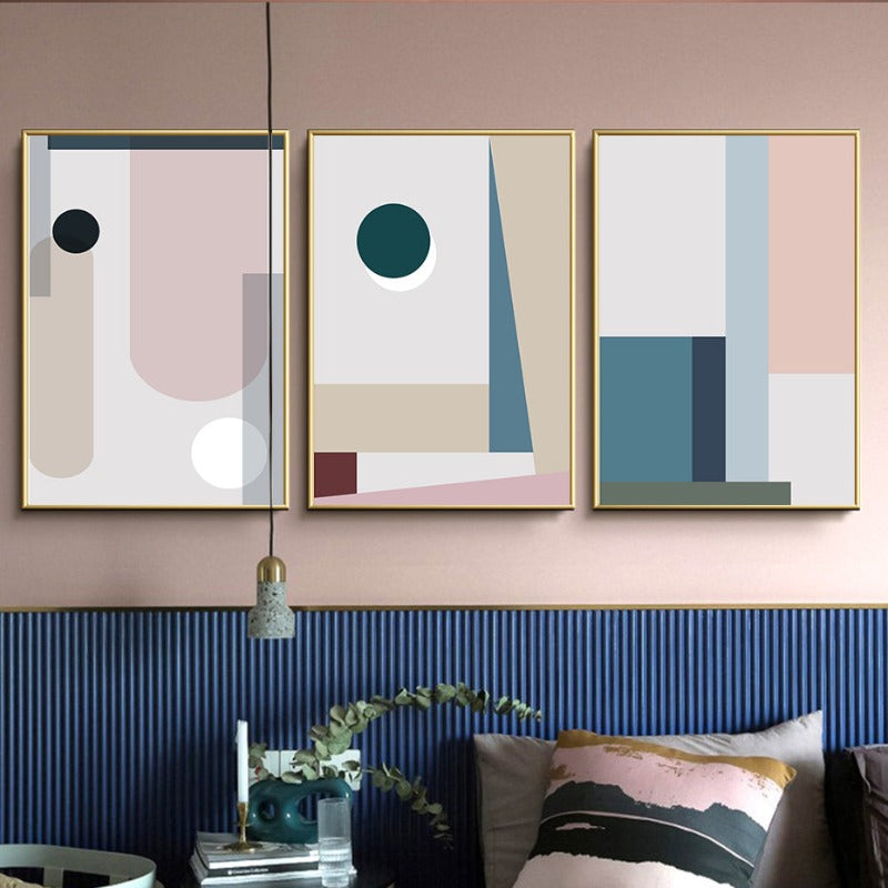 Minimalist Abstract Geometric Pink Blue - Canvas Wall Art Painting | Bowlift