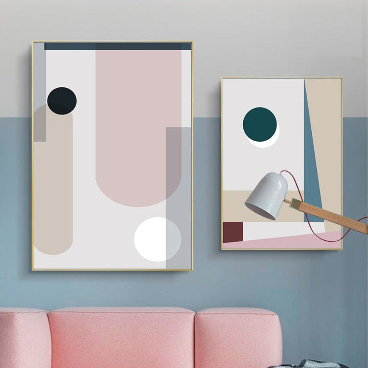 Minimalist Abstract Geometric Pink Blue - Canvas Wall Art Painting | Bowlift