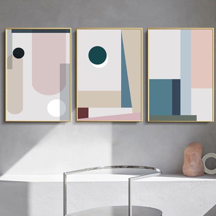 Minimalist Abstract Geometric Pink Blue - Canvas Wall Art Painting | Bowlift