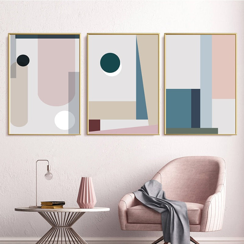 Minimalist Abstract Geometric Pink Blue - Canvas Wall Art Painting | Bowlift