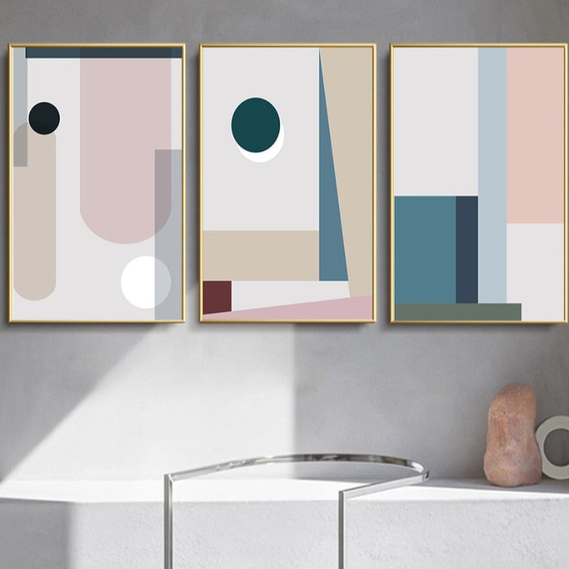 Minimalist Abstract Geometric Pink Blue - Canvas Wall Art Painting | Bowlift