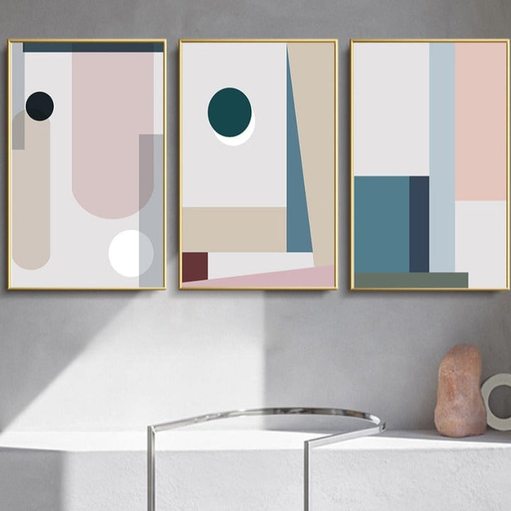 Minimalist Abstract Geometric Pink Blue - Canvas Wall Art Painting | Bowlift