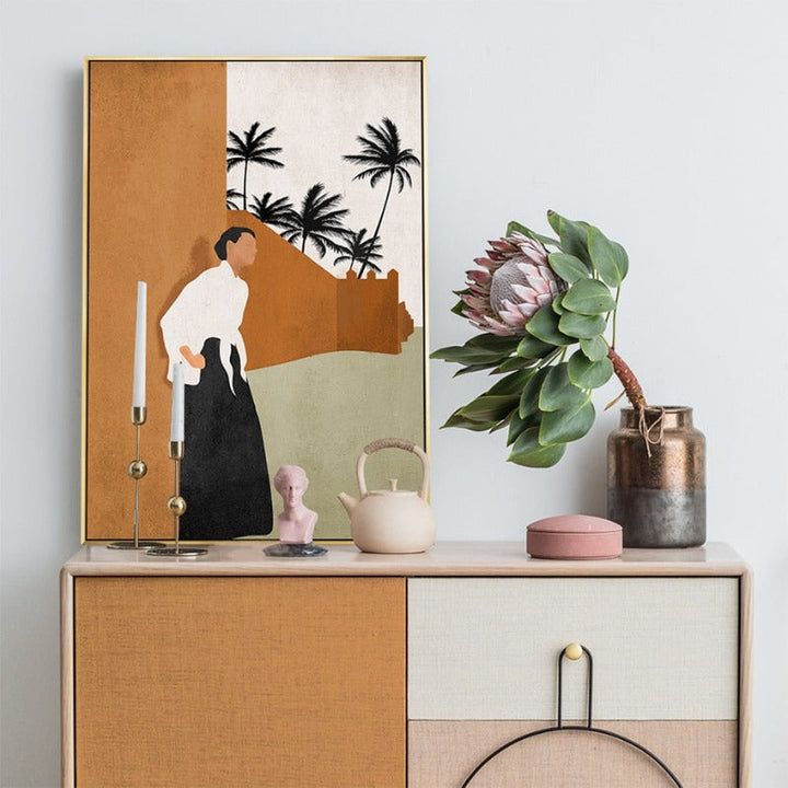 Abstract Still Life Beige Plants - Canvas Wall Art Painting | Bowlift