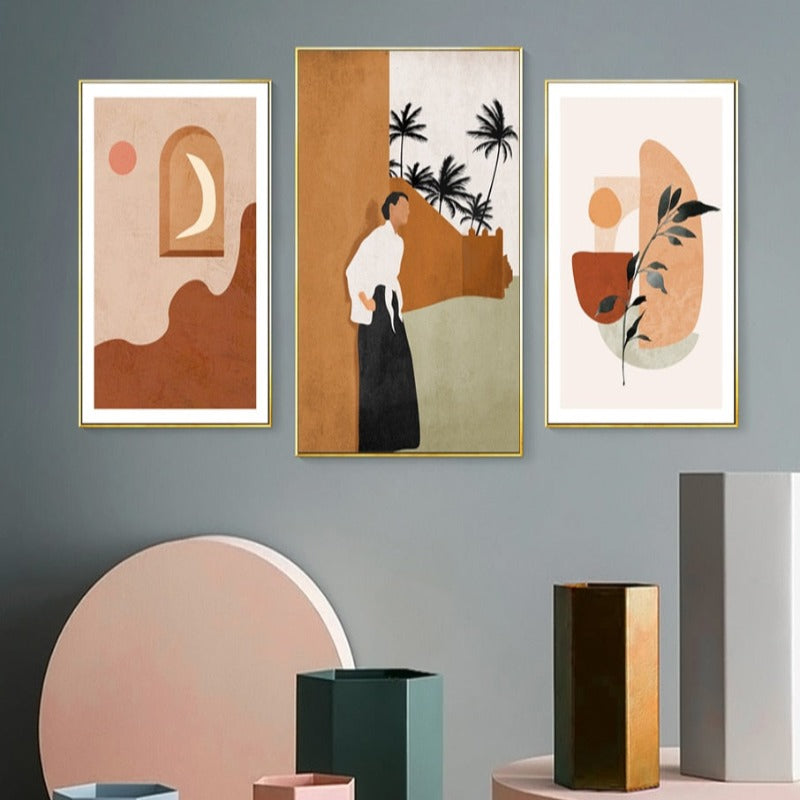 Abstract Still Life Beige Plants - Canvas Wall Art Painting | Bowlift