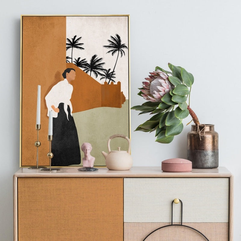 Abstract Still Life Beige Plants - Canvas Wall Art Painting | Bowlift