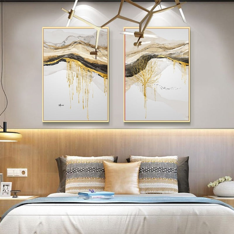 Gold Mountain Landscape - Canvas Wall Art Painting | Bowlift