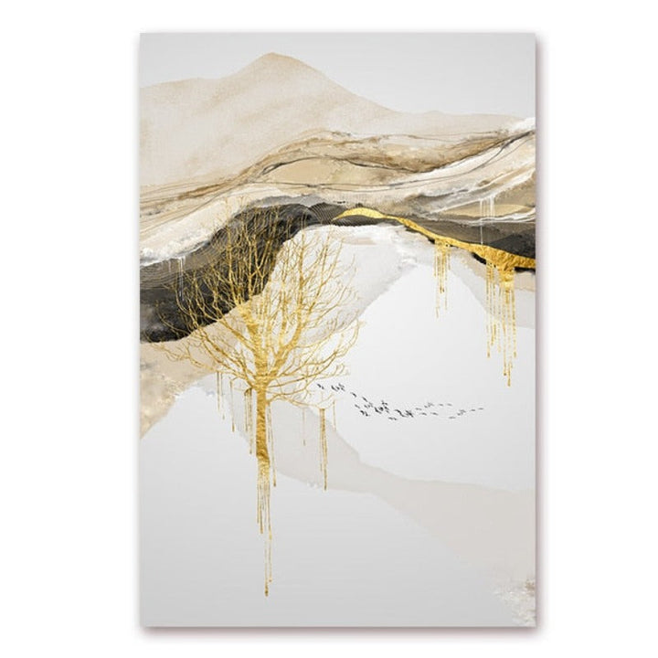 Gold Mountain Landscape - Canvas Wall Art Painting | Bowlift