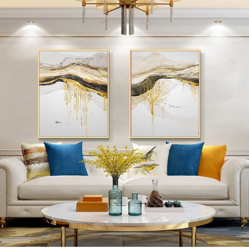 Gold Mountain Landscape - Canvas Wall Art Painting | Bowlift