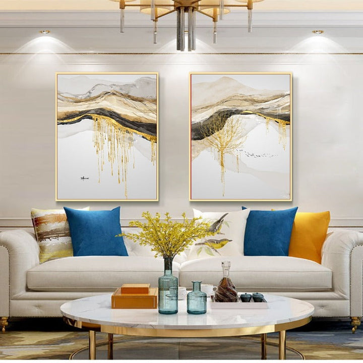 Gold Mountain Landscape - Canvas Wall Art Painting | Bowlift