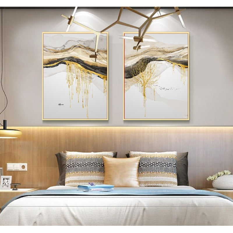 Gold Mountain Landscape - Canvas Wall Art Painting | Bowlift