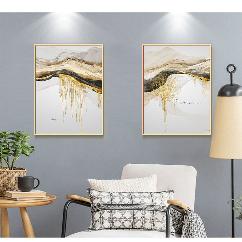 Gold Mountain Landscape - Canvas Wall Art Painting | Bowlift
