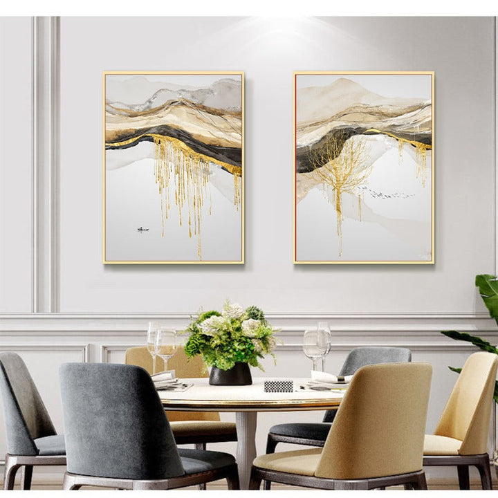 Gold Mountain Landscape - Canvas Wall Art Painting | Bowlift