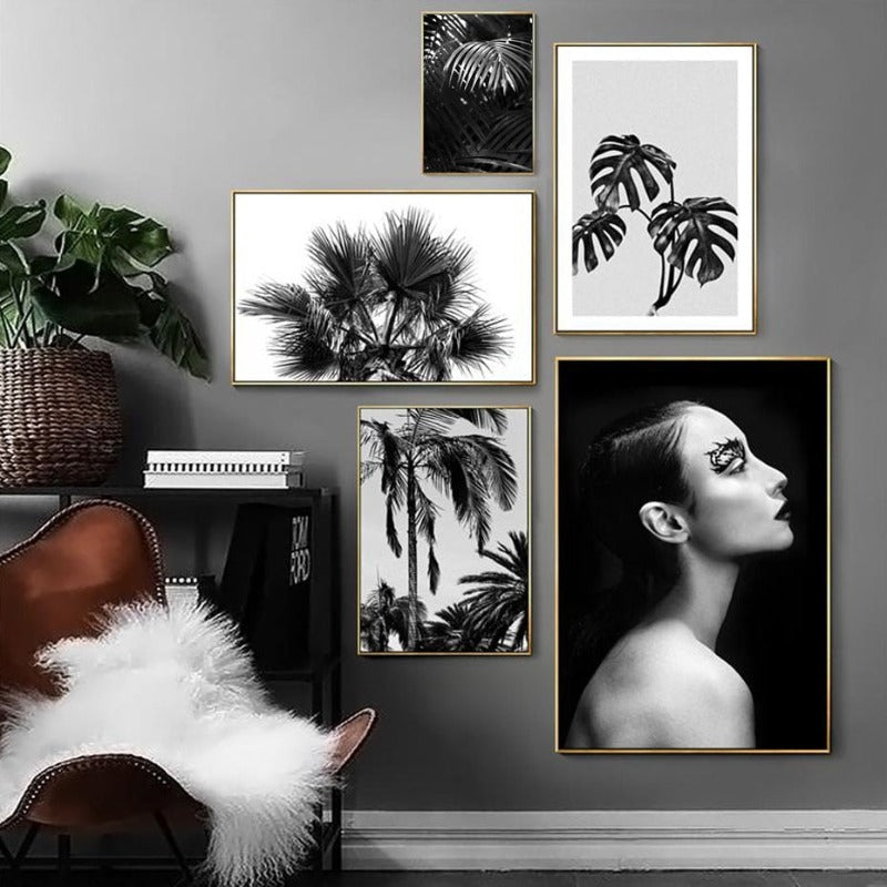 Modern Palm Coconut Tree Prints Black - Canvas Wall Art Painting | Bowlift