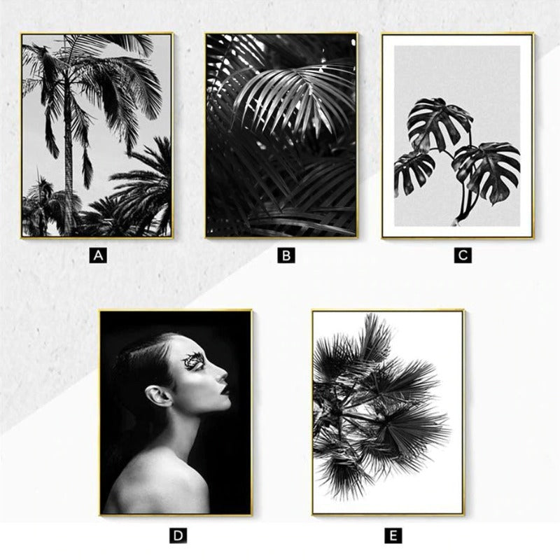 Modern Palm Coconut Tree Prints Black - Canvas Wall Art Painting | Bowlift