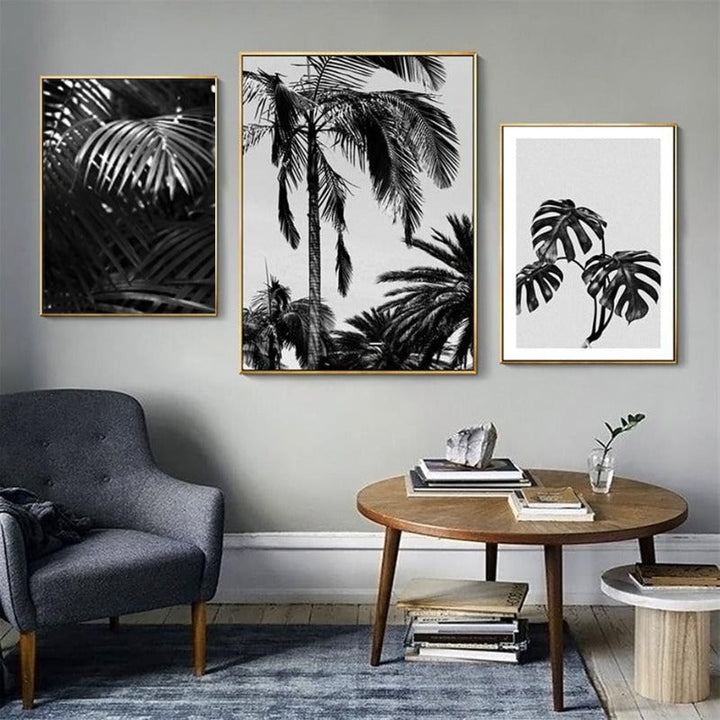 Modern Palm Coconut Tree Prints Black - Canvas Wall Art Painting | Bowlift