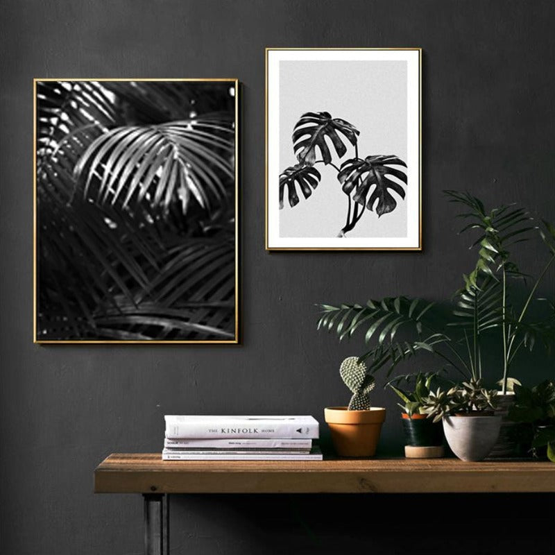 Modern Palm Coconut Tree Prints Black - Canvas Wall Art Painting | Bowlift